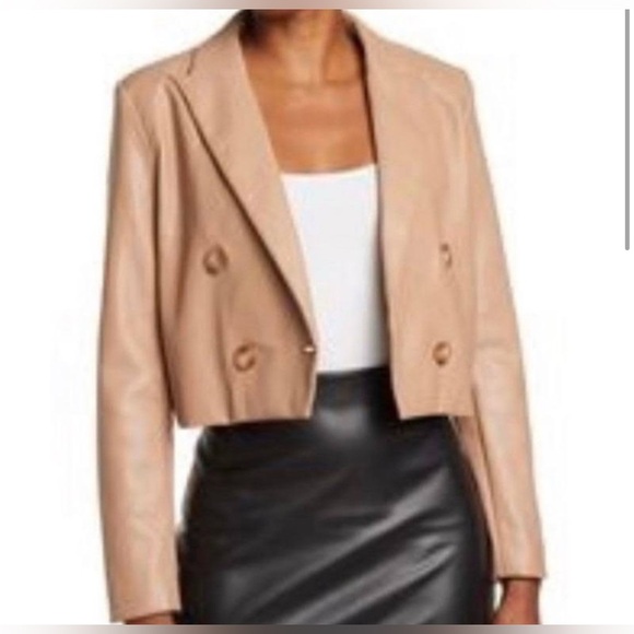 Catherine Malandrino NWT Size S Tan Faux Leather Cropped Moto Jacket - Picture 1 of 9